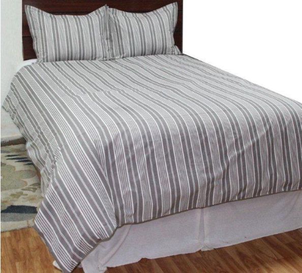 Duvet Cover Set, Grey Stripe, Size: Queen