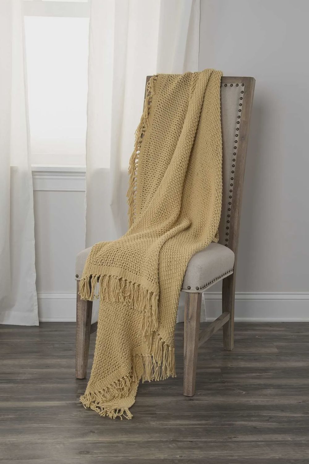 Rizzy Home Throw Blanket, Solid Yellow Tassle