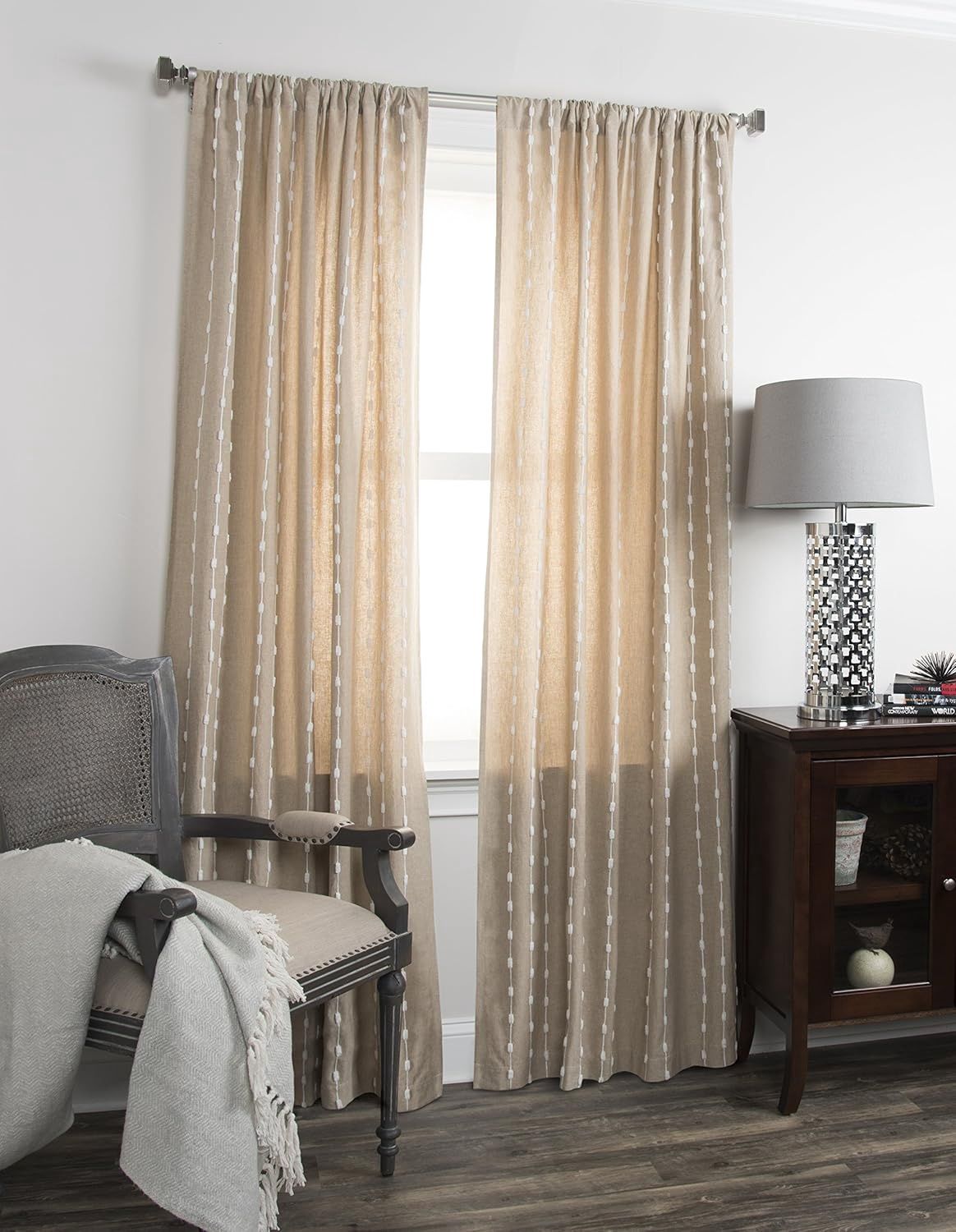 Rizzy Home Curtain Panel Set, Embroidered Ivory and Beige