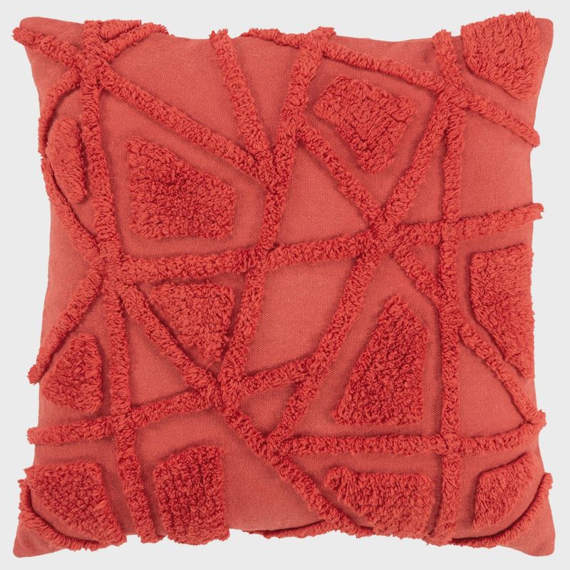 Rizzy Home Decorative Pillow, Red Geometric Shag