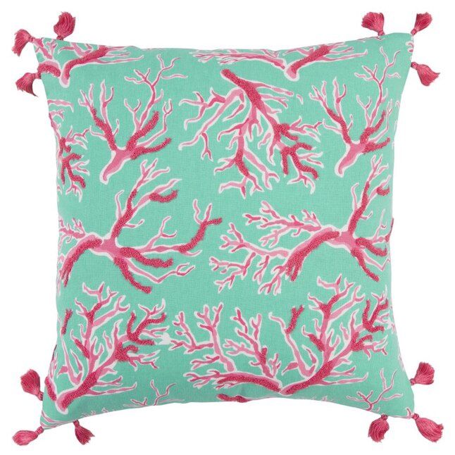 Rizzy Home Simply Southern Decorative Pillow, Teal and Pink Coral