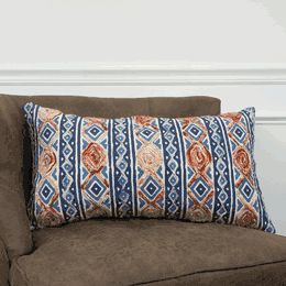 Rizzy Home Decorative Pillow, Navy and Rust Diamond Pattern