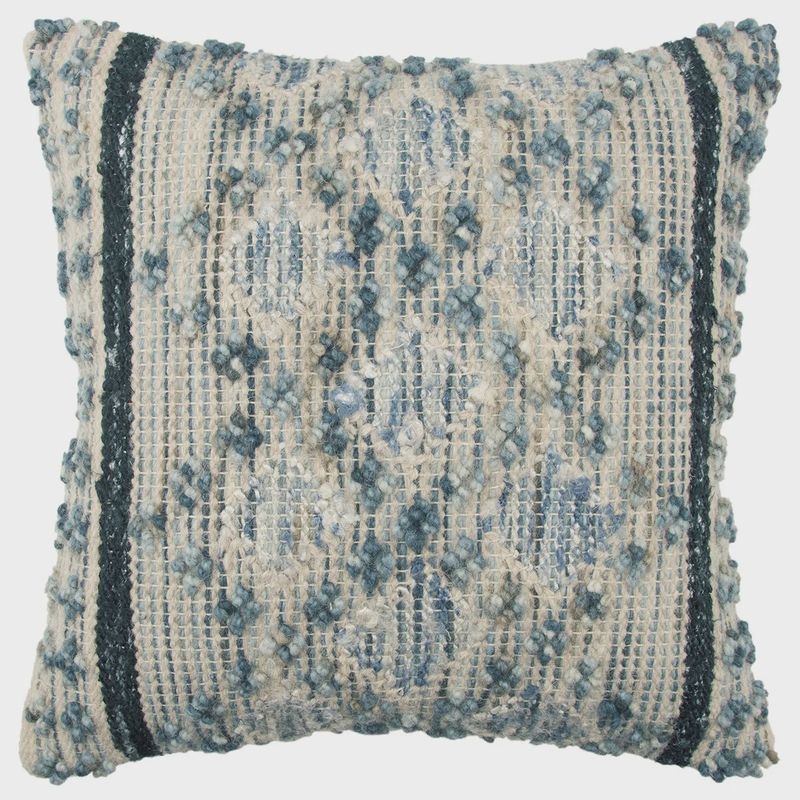 Rizzy Home Decorative Pillow, Blue Wool Textured Pattern