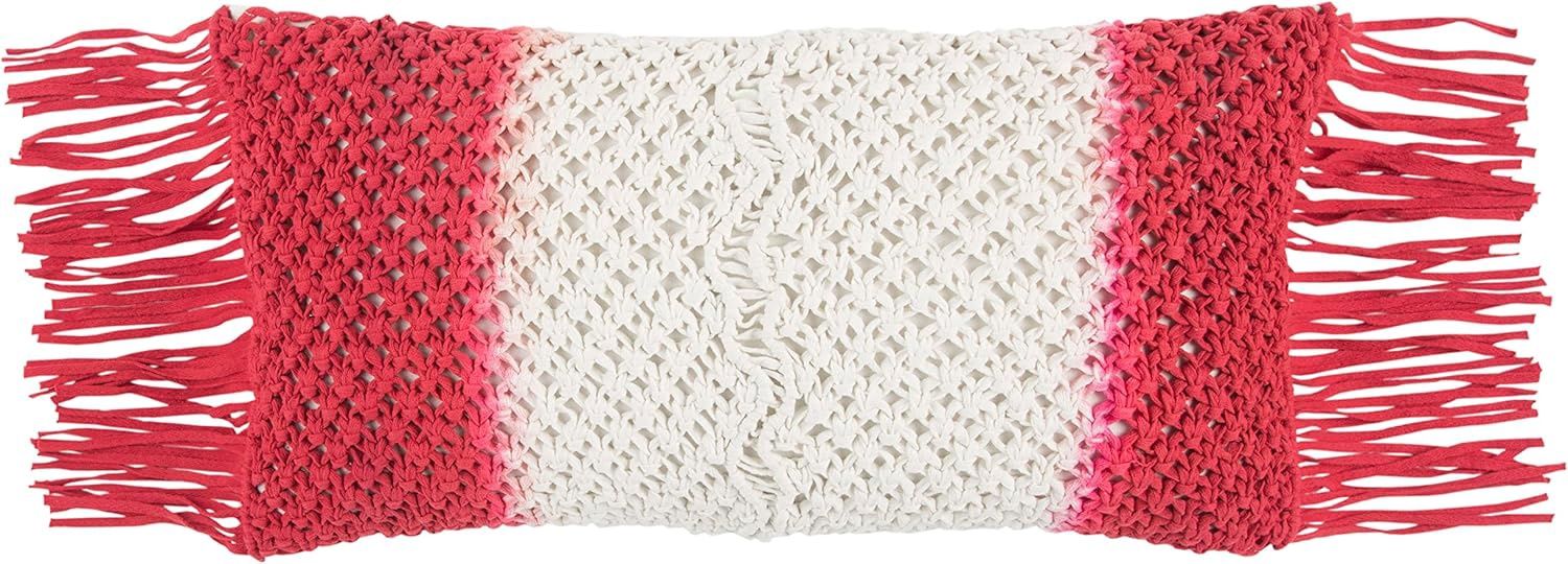 Rizzy Home Decorative Pillow, Dip Dyed Red Braided Tassle Detail