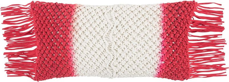 Rizzy Home Decorative Pillow, Dip Dyed Red Braided Tassle Detail