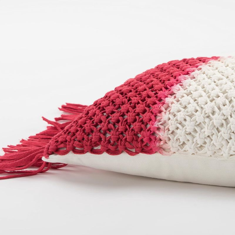 Rizzy Home Decorative Pillow, Dip Dyed Red Braided Tassle Detail
