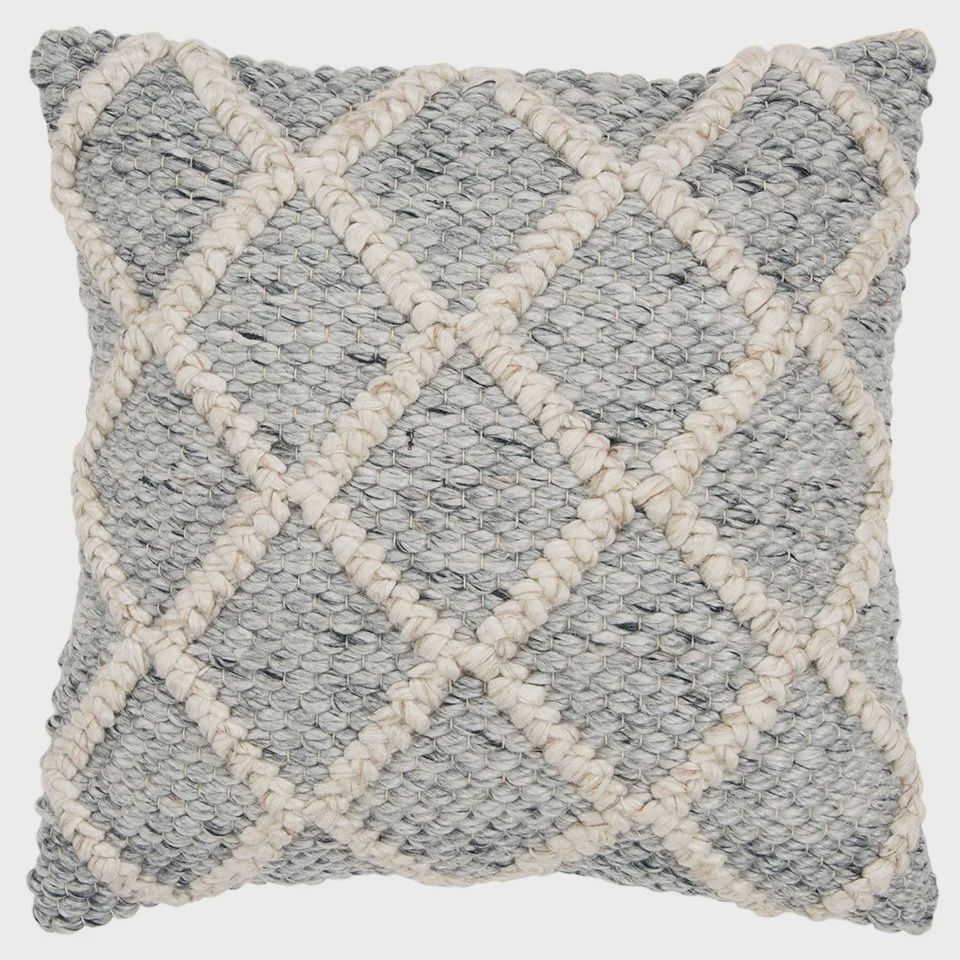 Rizzy Home Donny Osmond Decorative Pillow, Natural/Grey Wool Diamond Pattern