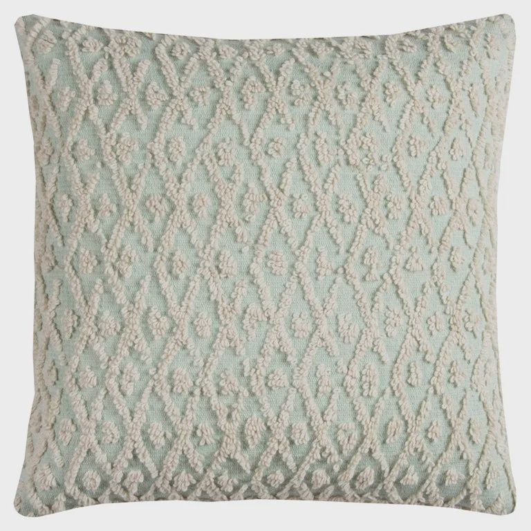 Rizzy Home Decorative Pillow, Mint Green and White Diamond Pattern