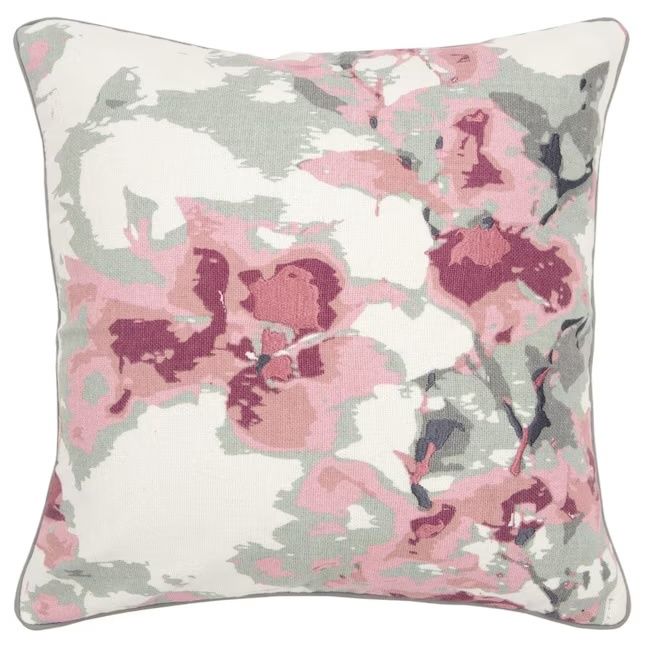 Rizzy Home Decorative Pillow, Grey and Pink Floral Print