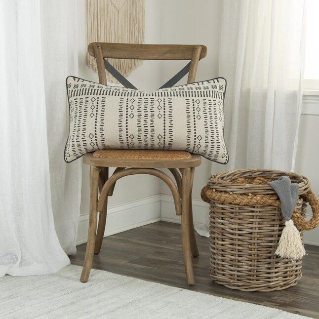 Rizzy Home Donny Osmond Decorative Pillow, Beige with Charcoal Geometric Print