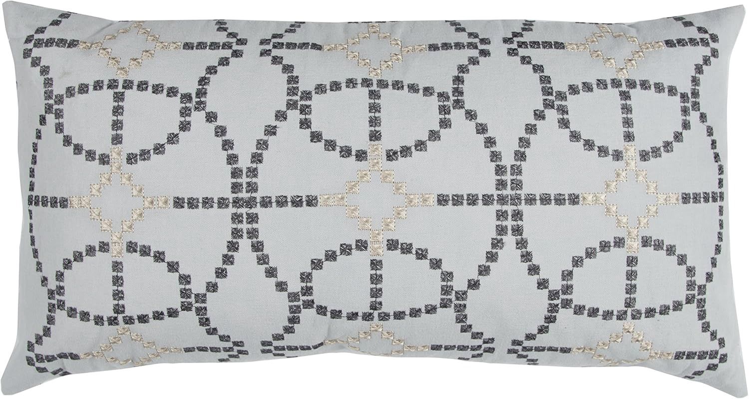 Rizzy Home Decorative Pillow, Light Blue, Grey and Silver Embroidery 14x26