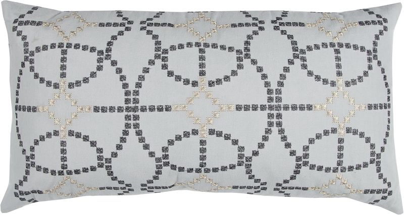 Rizzy Home Decorative Pillow, Light Blue, Grey and Silver Embroidery 14x26