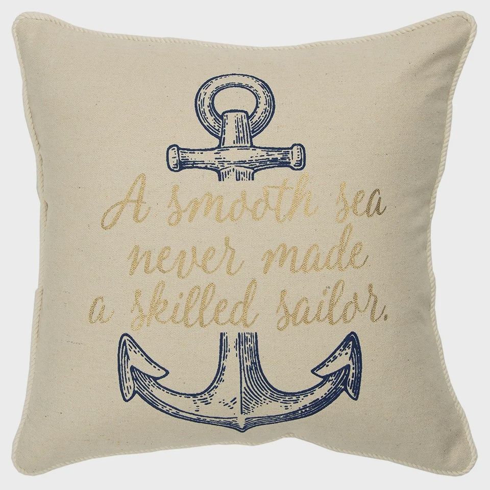 Rizzy Home Decorative Pillow, Anchor Print with Gold Text