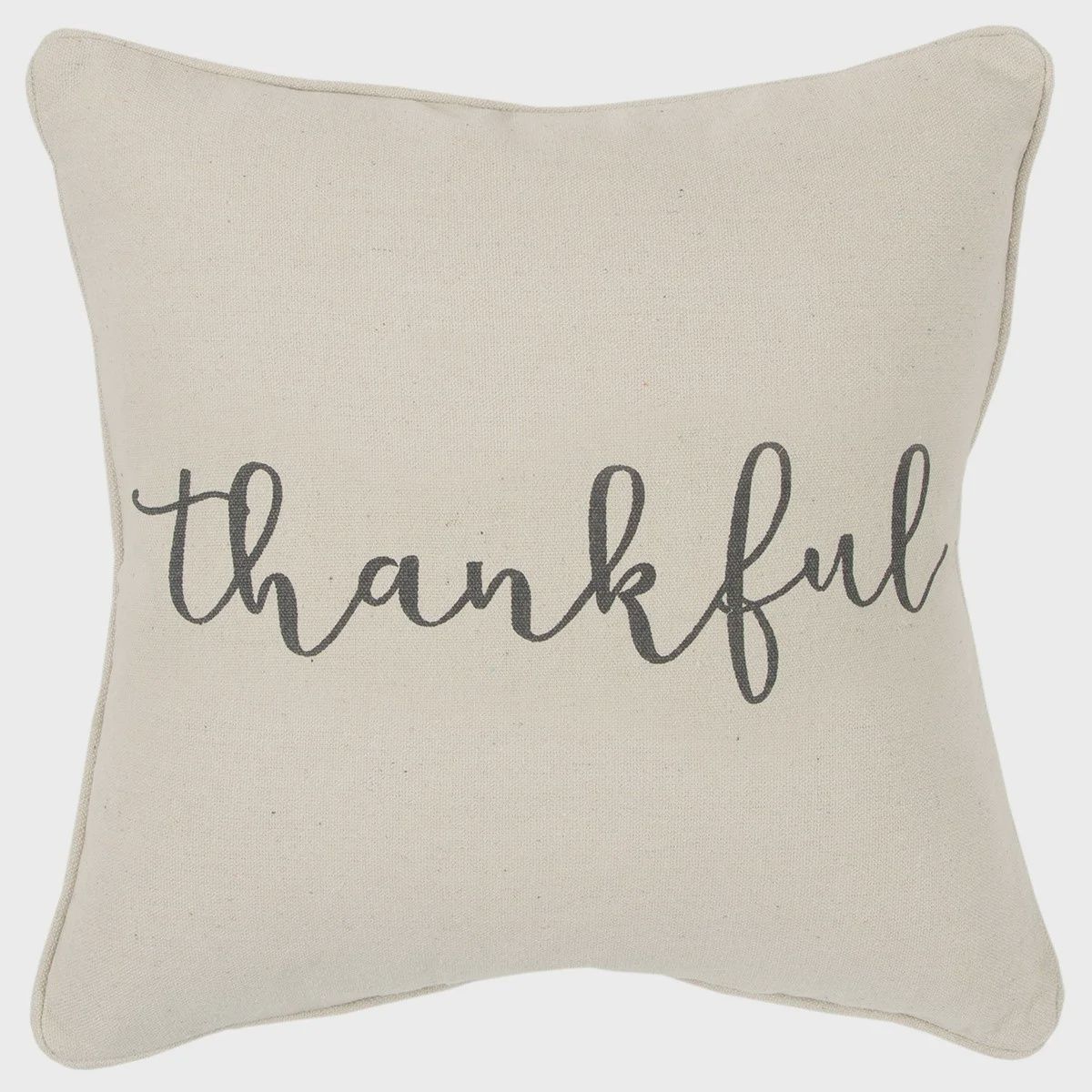 Rizzy Home Decorative Pillow, Natural Cotton &#39;Thankful&#39; Text