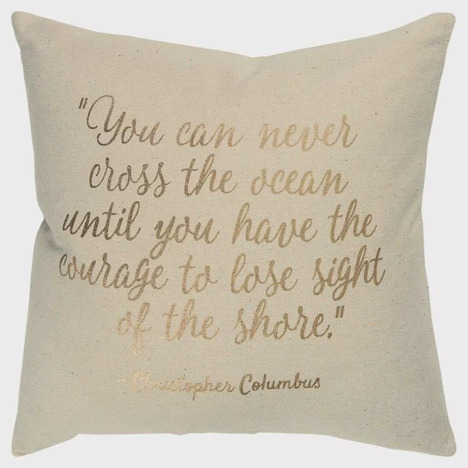 Rizzy Home Decorative Pillow, Natural Canvas with Gold Text
