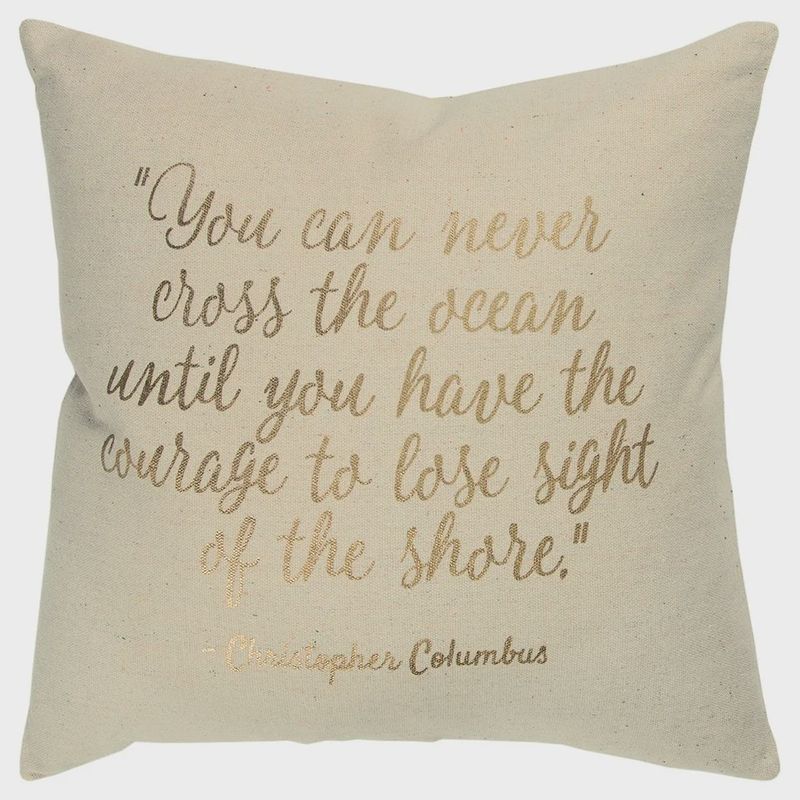 Rizzy Home Decorative Pillow, Natural Canvas with Gold Text