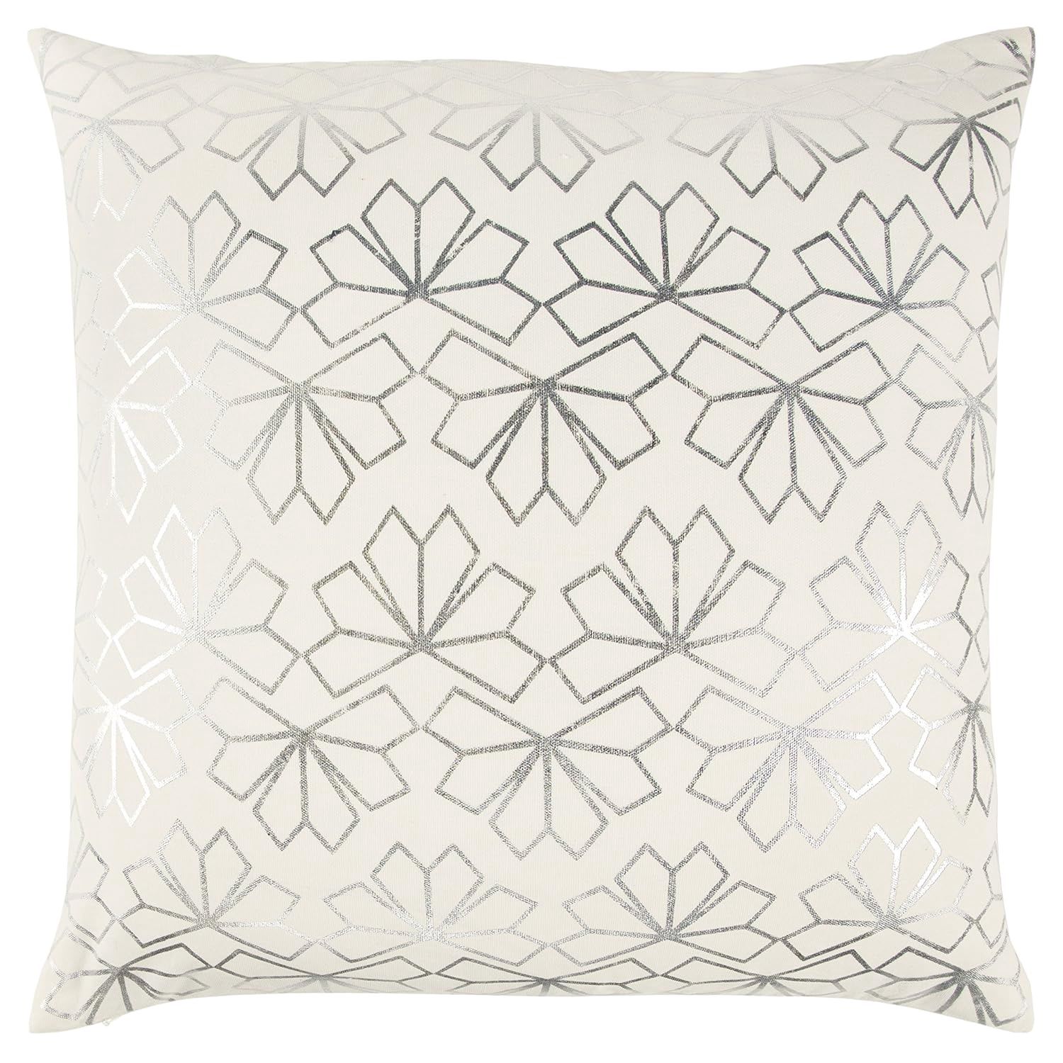 Rizzy Home Decorative Pillow, White and Silver Geometric Foil Detail