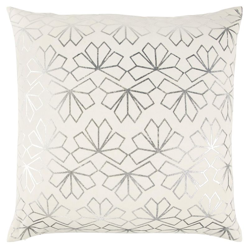 Rizzy Home Decorative Pillow, White and Silver Geometric Foil Detail