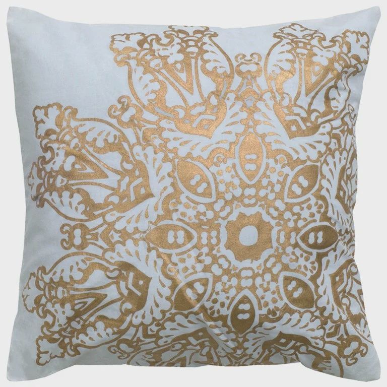 Rizzy Home Decorative Pillow, White with Gold Kaleidoscope Foil Detail