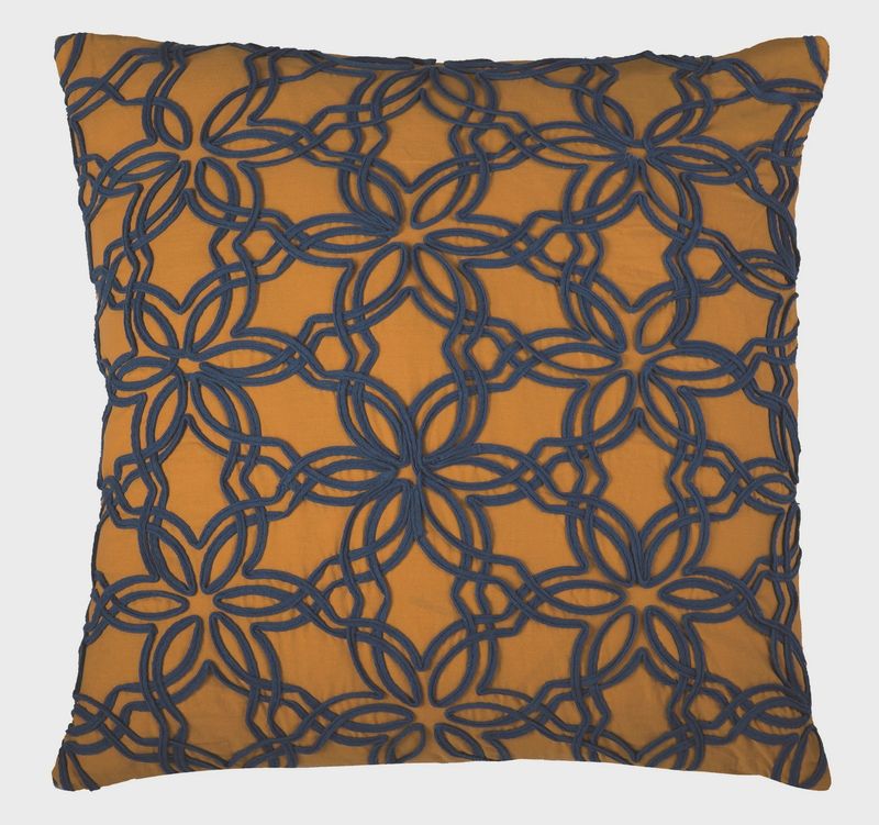 Rizzy Home Decorative Pillow, Yellow with Blue Floral Embroidery
