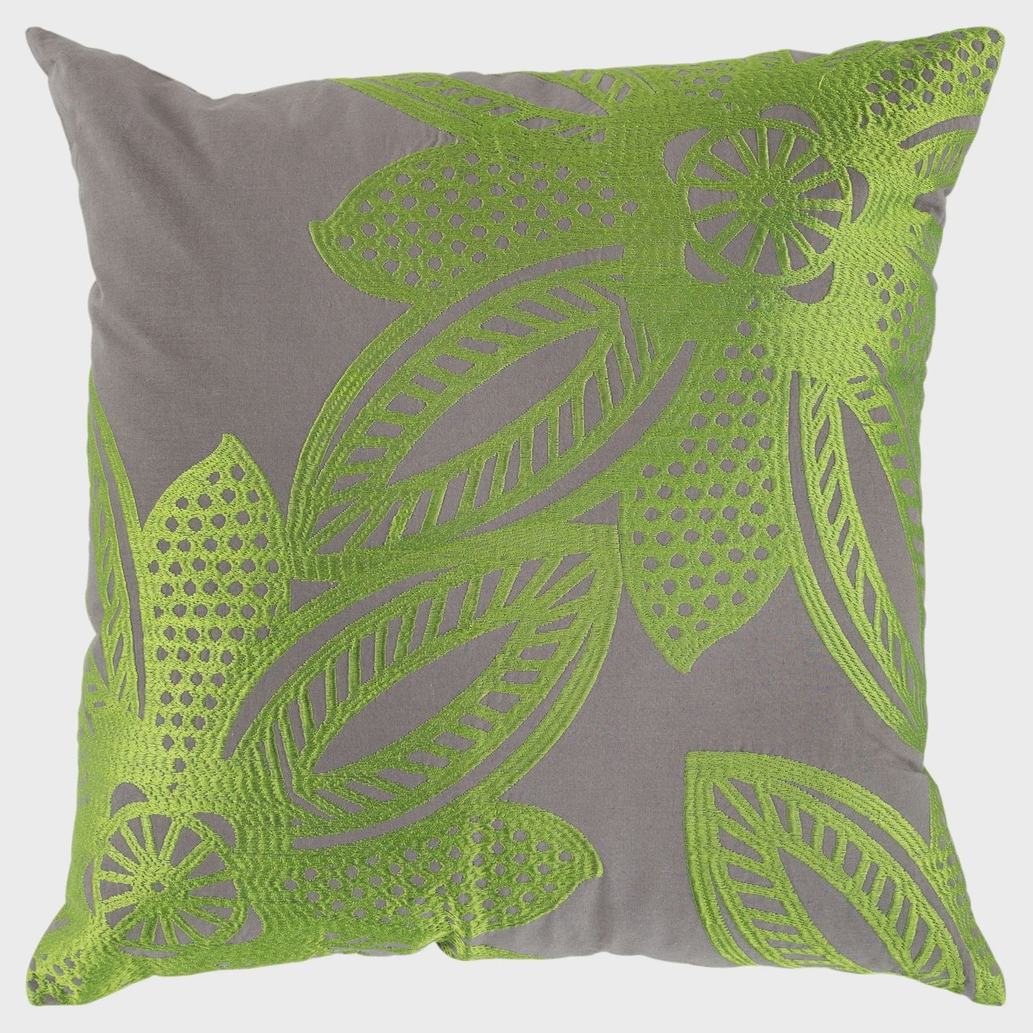 Rizzy Home Decorative Pillow, Grey with Green Floral Design