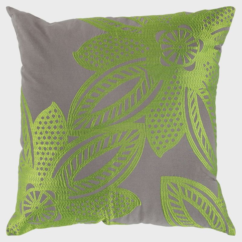 Rizzy Home Decorative Pillow, Grey with Green Floral Design