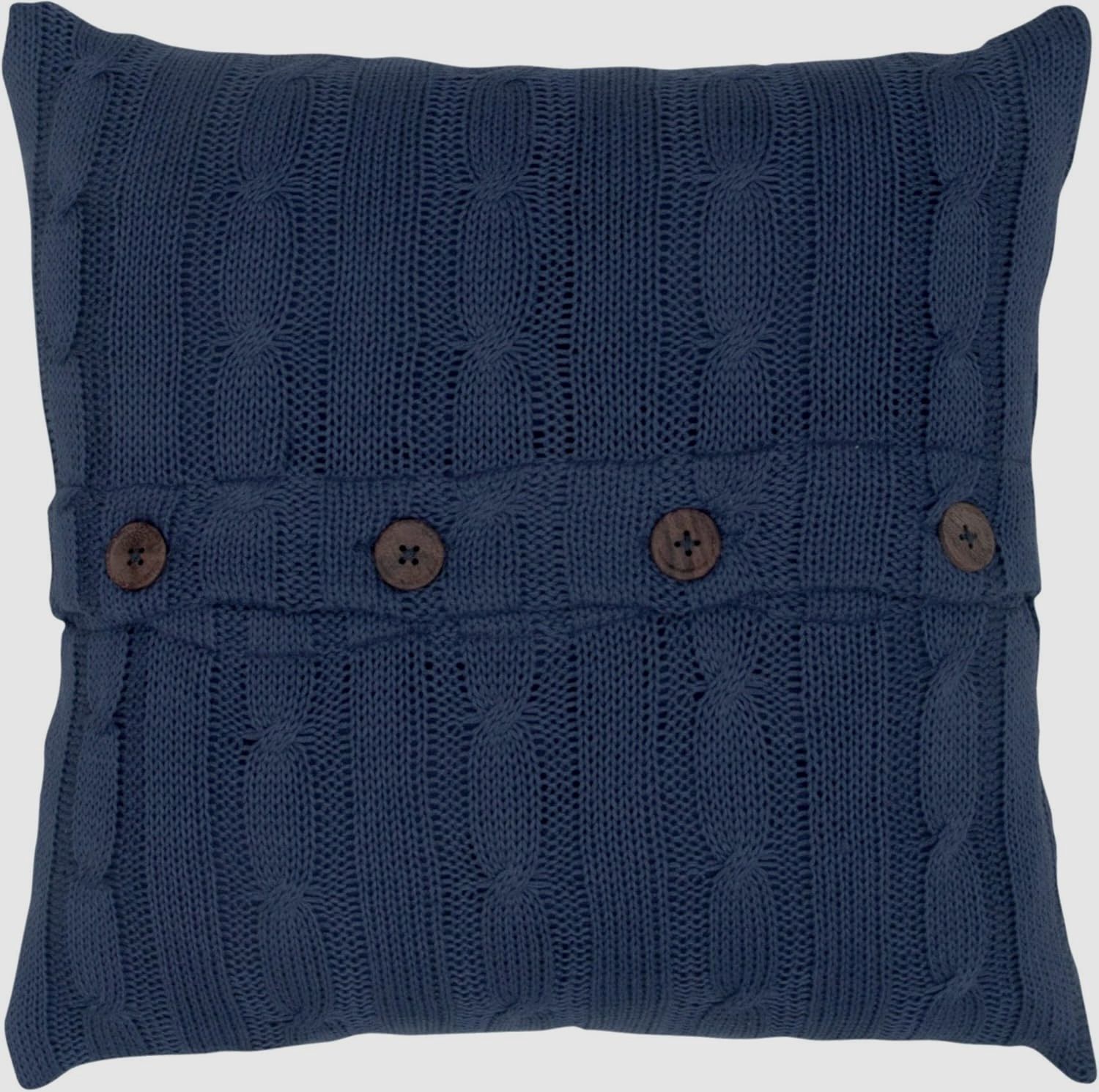 Rizzy Home Decorative Pillow, Navy Cable Knit with Button Detail