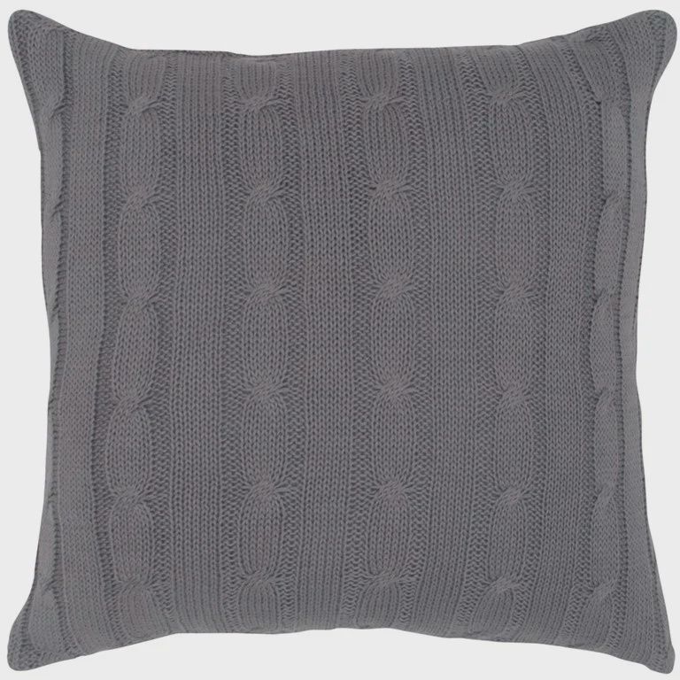 Rizzy Home Decorative Pillow, Grey Cable Knit with Wooden Button Detail