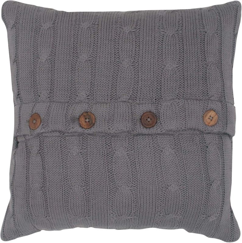 Rizzy Home Decorative Pillow, Grey Cable Knit with Wooden Button Detail