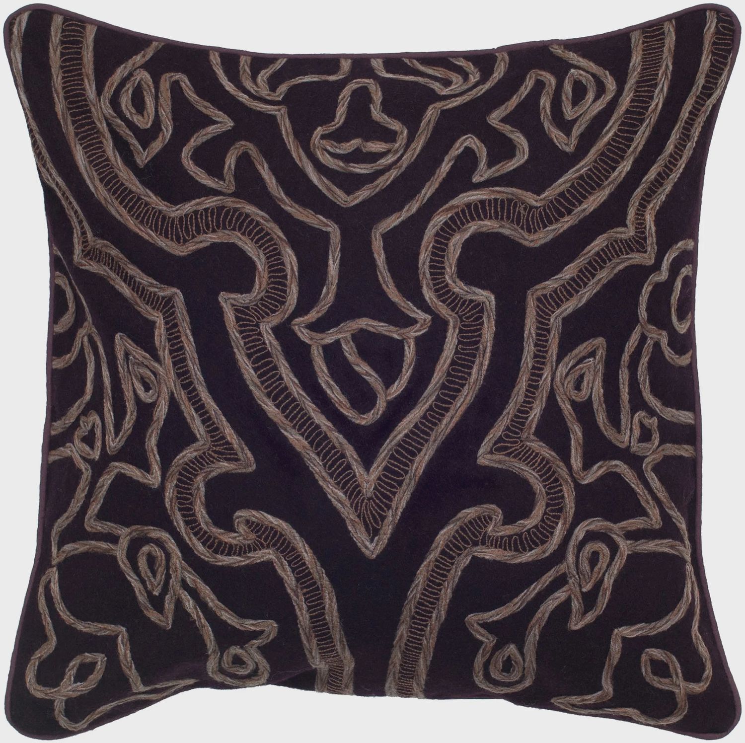 Rizzy Home Decorative Pillow, Black with Brown Embroidered Detail