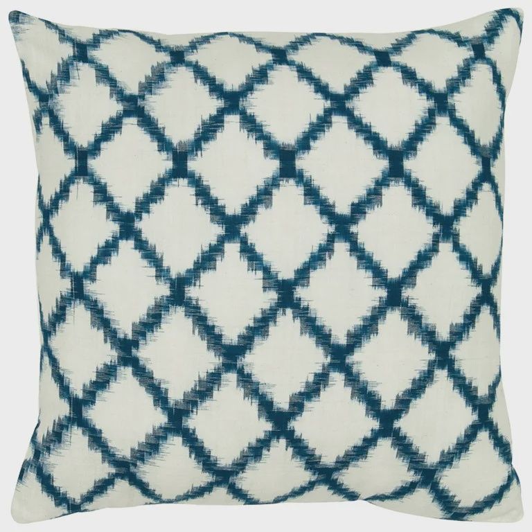 Rizzy Home Decorative Pillow, Ivory with Blue Geometric Pattern