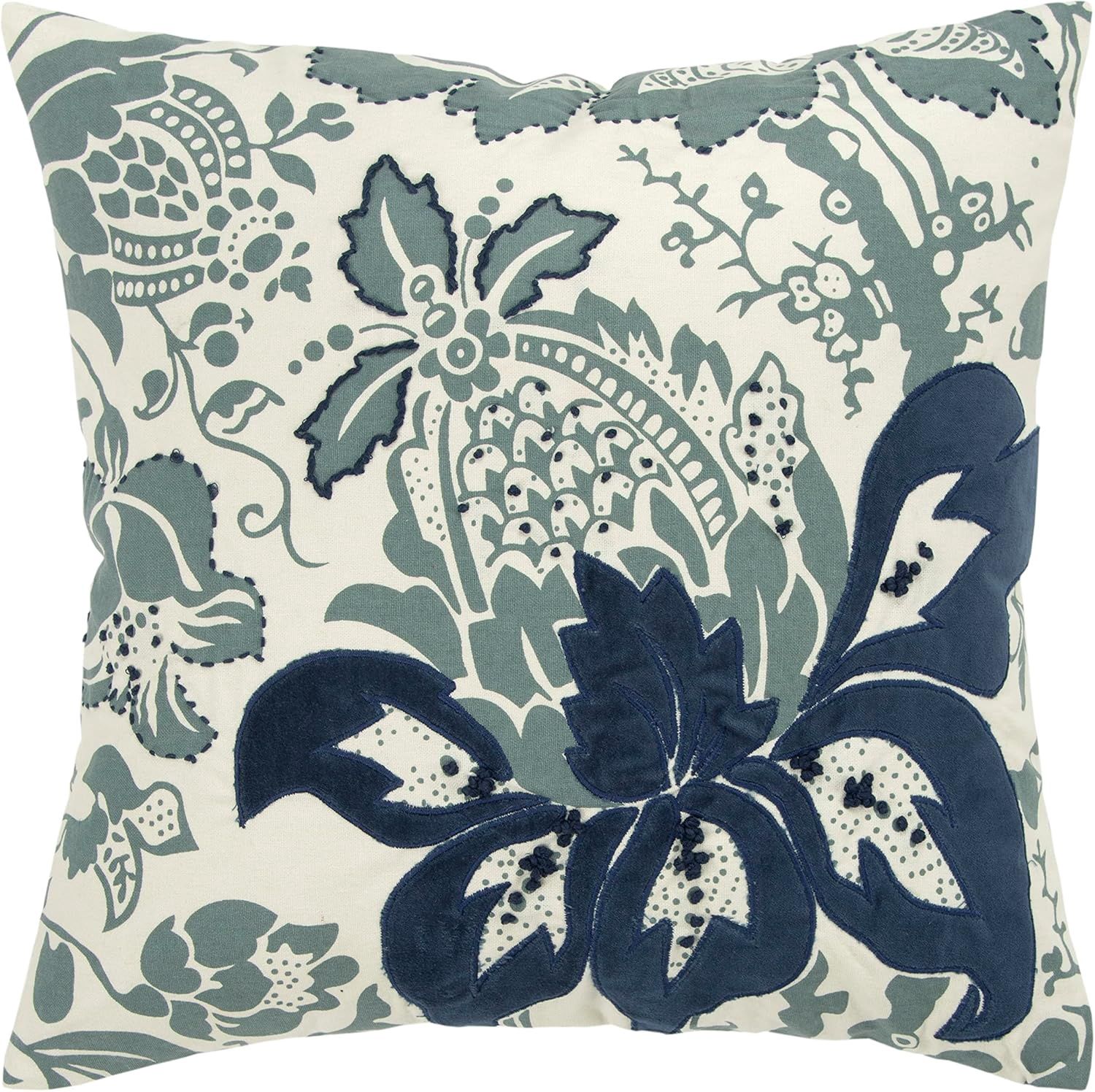 Rizzy Home Decorative Pillow, Ivory and Blue Floral
