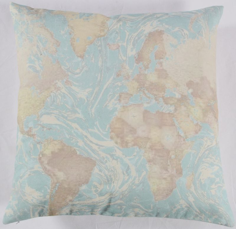 Rizzy Home Decorative Pillow, World Map Aqua Marble