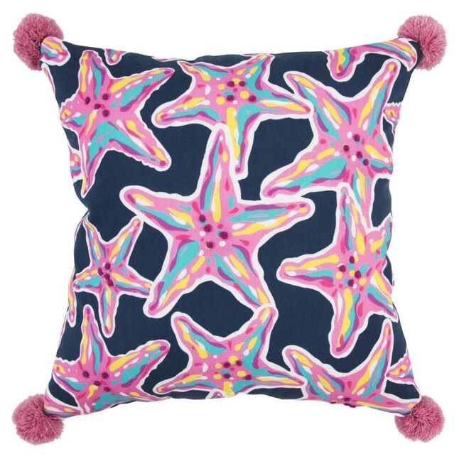 Rizzy Home Simply Southern Decorative Pillow, Starfish Pom Pom