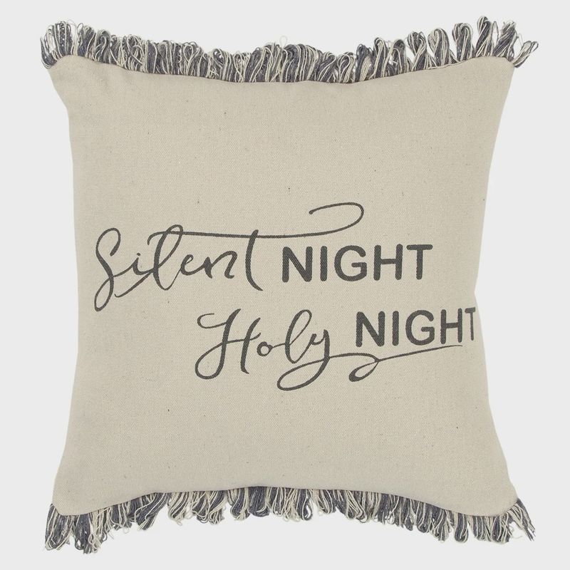 Rizzy Home Seasonal Decorative Pillow, Beige with Silent Night Text