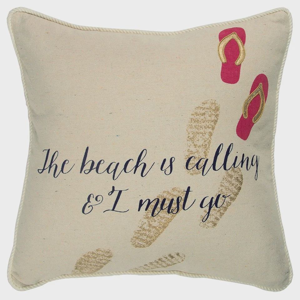 Rizzy Home Decorative Pillow, &#39;Beach&#39; Text Footprint Pattern