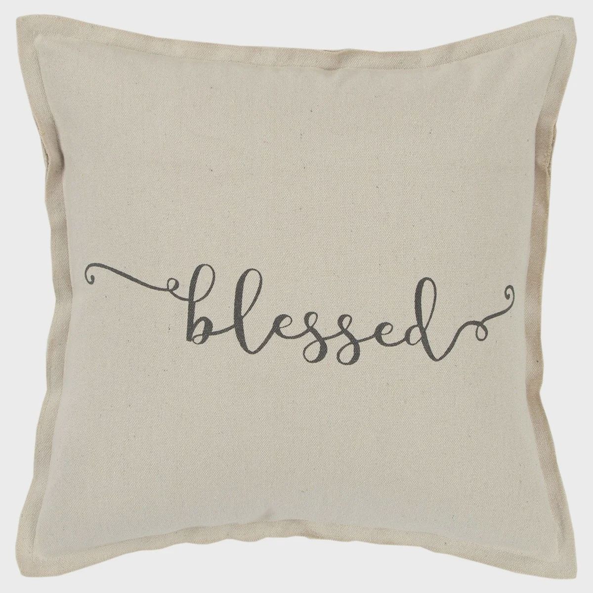 Rizzy Home Decorative Pillow, &#39;Blessed&#39; Text on Natural Canvas