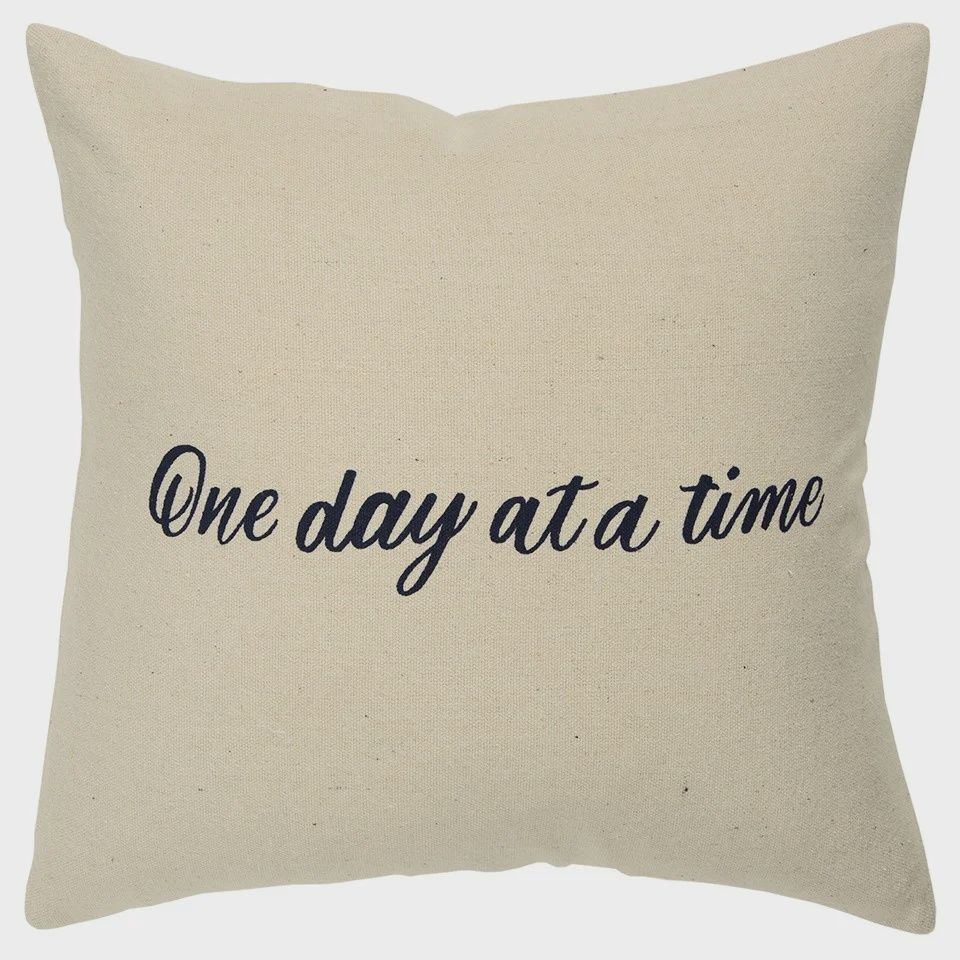 Rizzy Home Decorative Pillow, &#39;One Day at a Time&#39; Text