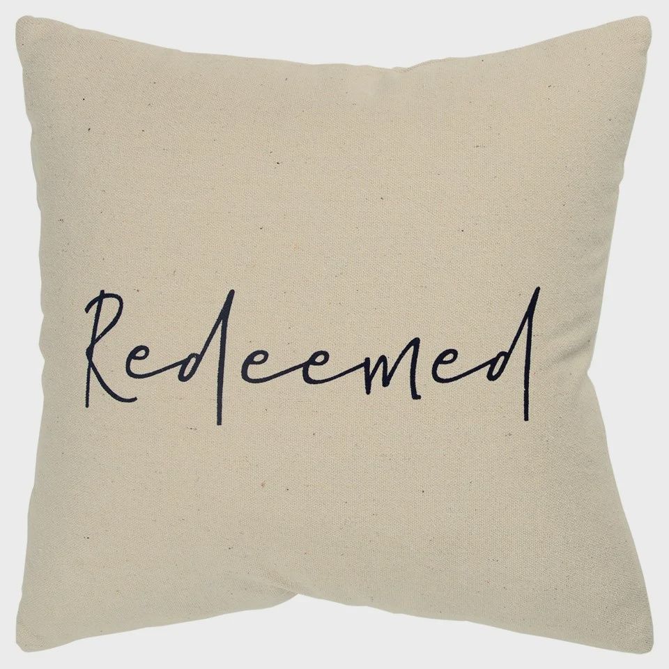 Rizzy Home Decorative Pillow, &#39;Redeemed&#39; Text on Natural Canvas