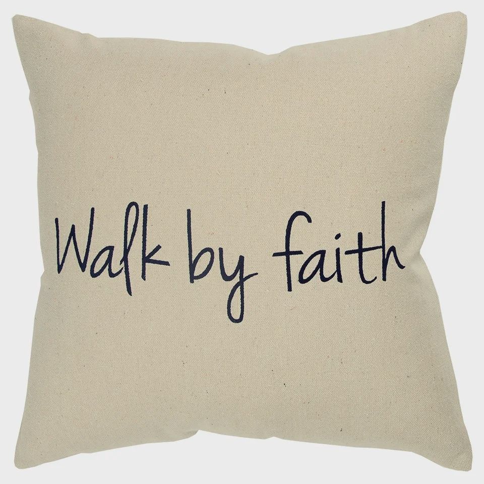 Rizzy Home Decorative Pillow, &#39;Walk by Faith&#39; Text on Natural Canvas