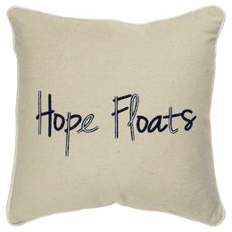 Rizzy Home Decorative Pillow, Blue &#39;Hope Floats&#39; Text on Natural Canvas