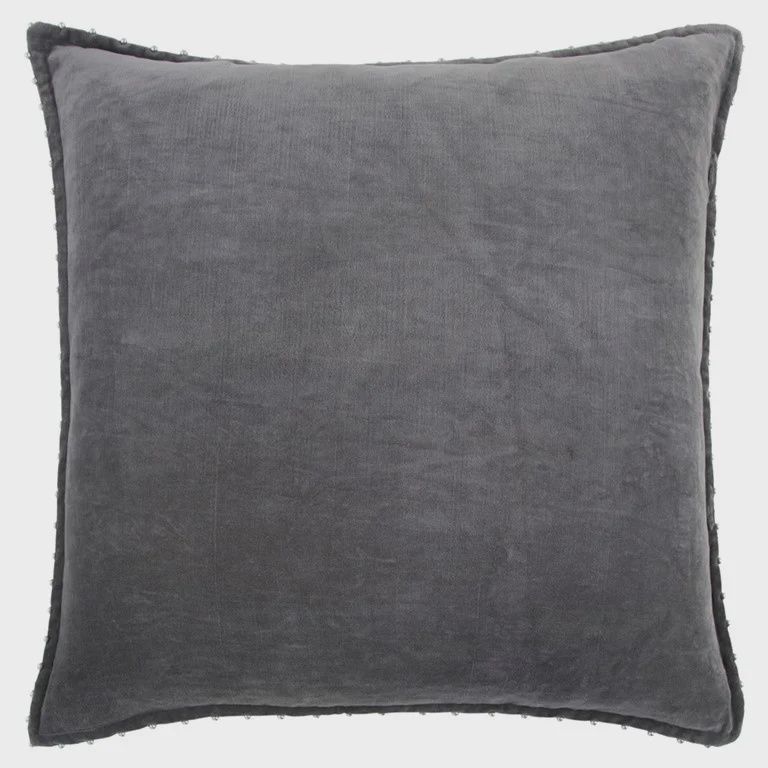 Rizzy Home Decorative Pillow, Grey Velvet with Pearl Bead Trim