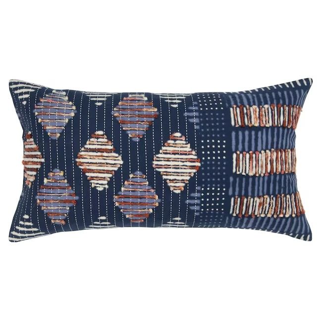 Rizzy Home Decorative Pillow, Indigo Blue with Rust Detail