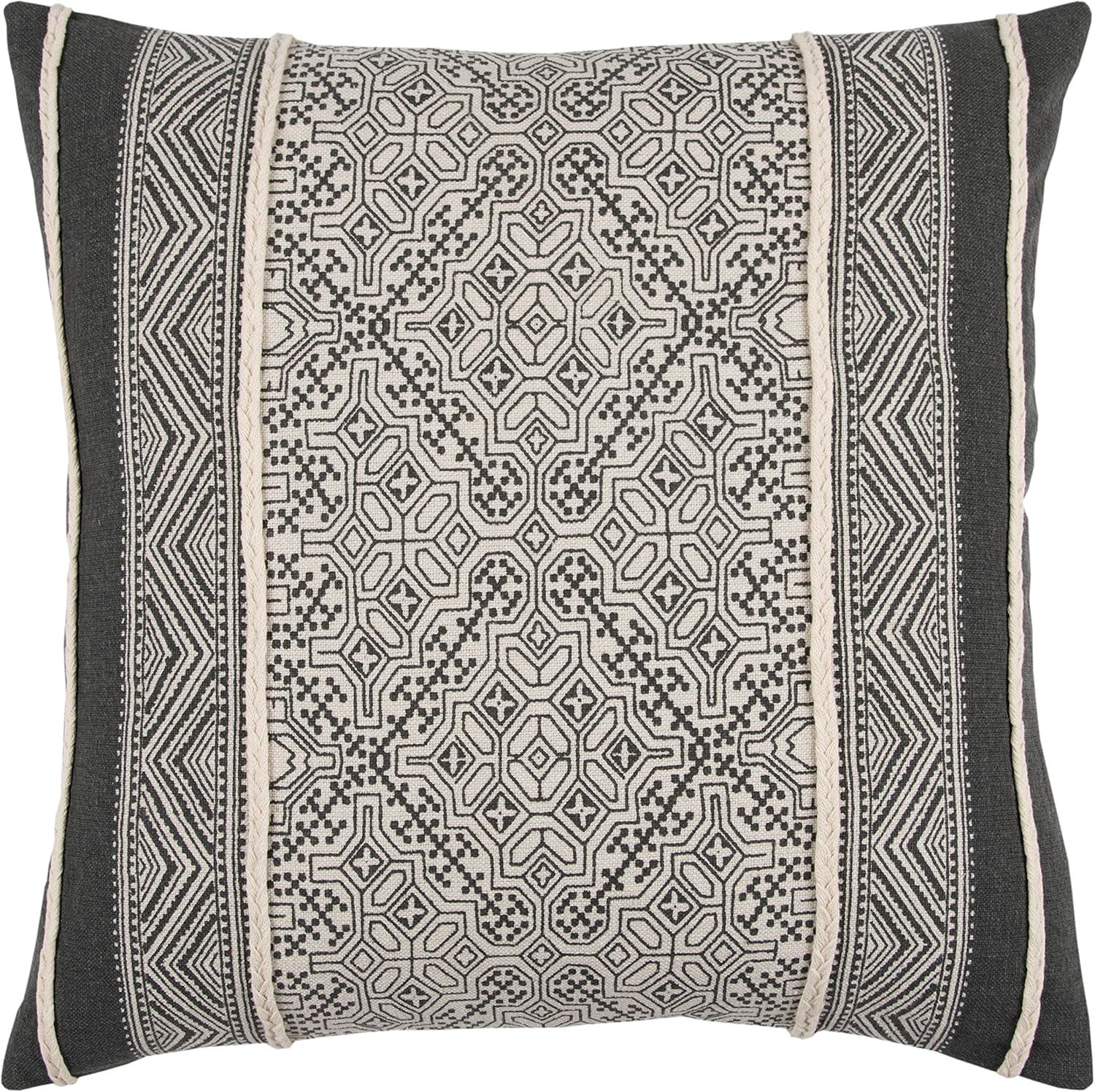 Rizzy Home Decorative Pillow, Ivory with Grey Geometric Pattern