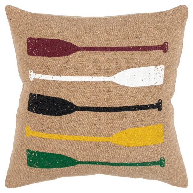 Rizzy Home Decorative Pillow, Burlap with Painted Oar Print