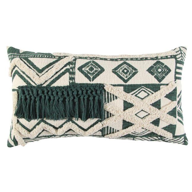 Rizzy Home Decorative Pillow, Ivory with Green Geometric Detail