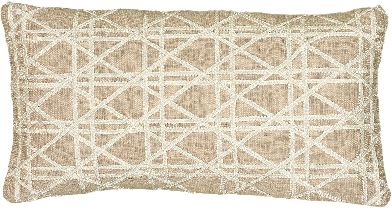Rizzy Home Decorative Pillow, Beige with White Crosshatch Pattern