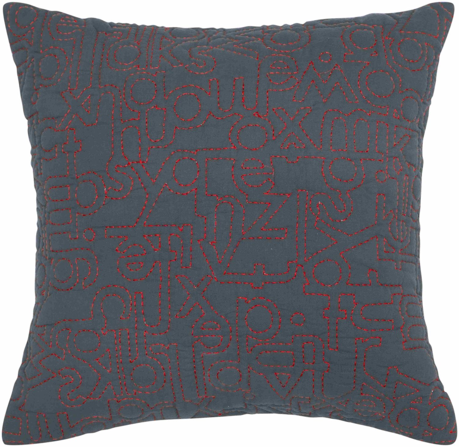 Rizzy Home Decorative Pillow, Charcoal with Red Letter Embroidered Detail
