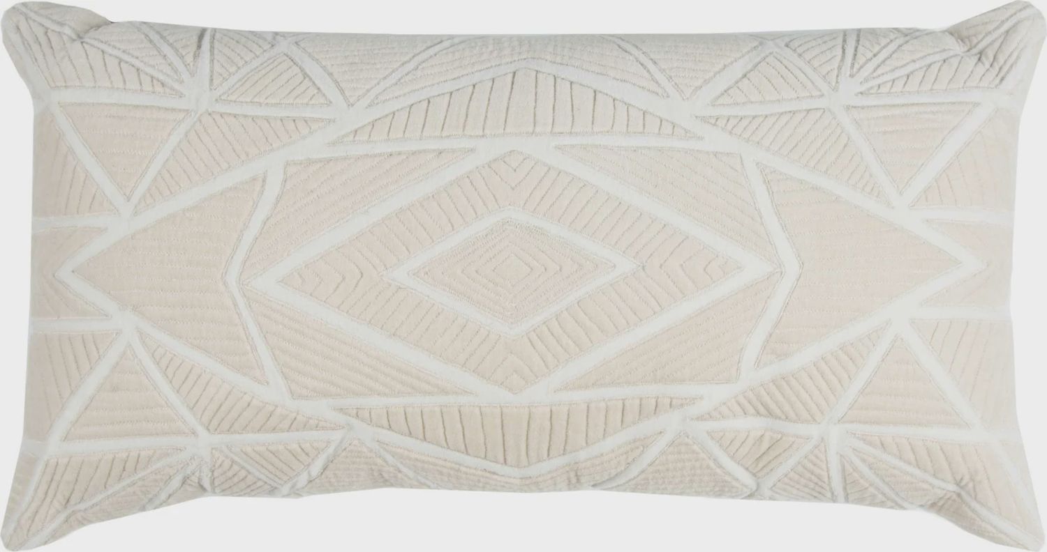 Rizzy Home Decorative Pillow, White with Cream Geometric Design