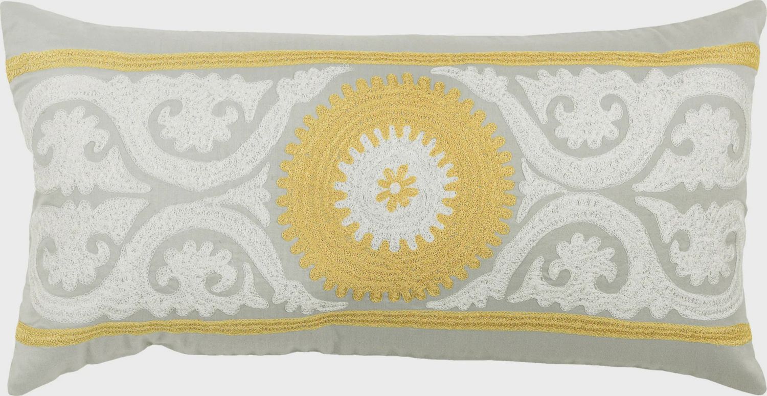 Rizzy Home Decorative Pillow, Grey, White and Yellow Floral Design